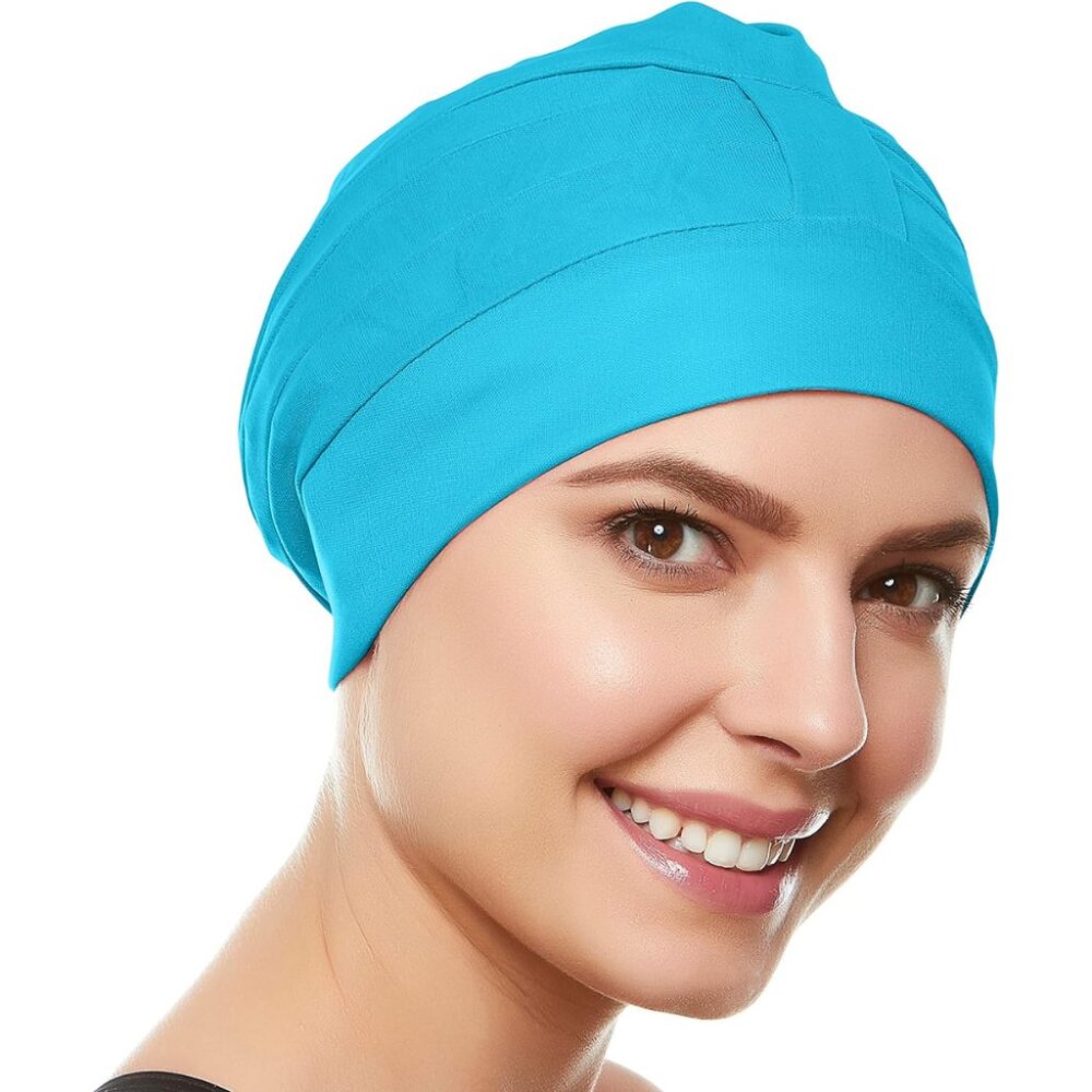 Beemo Swim Cap for Women Polyester Latex Lined Adjustable Velcro - Turquoise